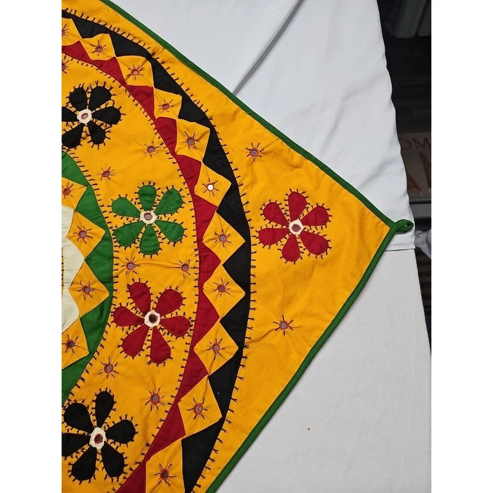 Indian‎ Applique Embroidered Peacock Flowers Wall Hanging 32